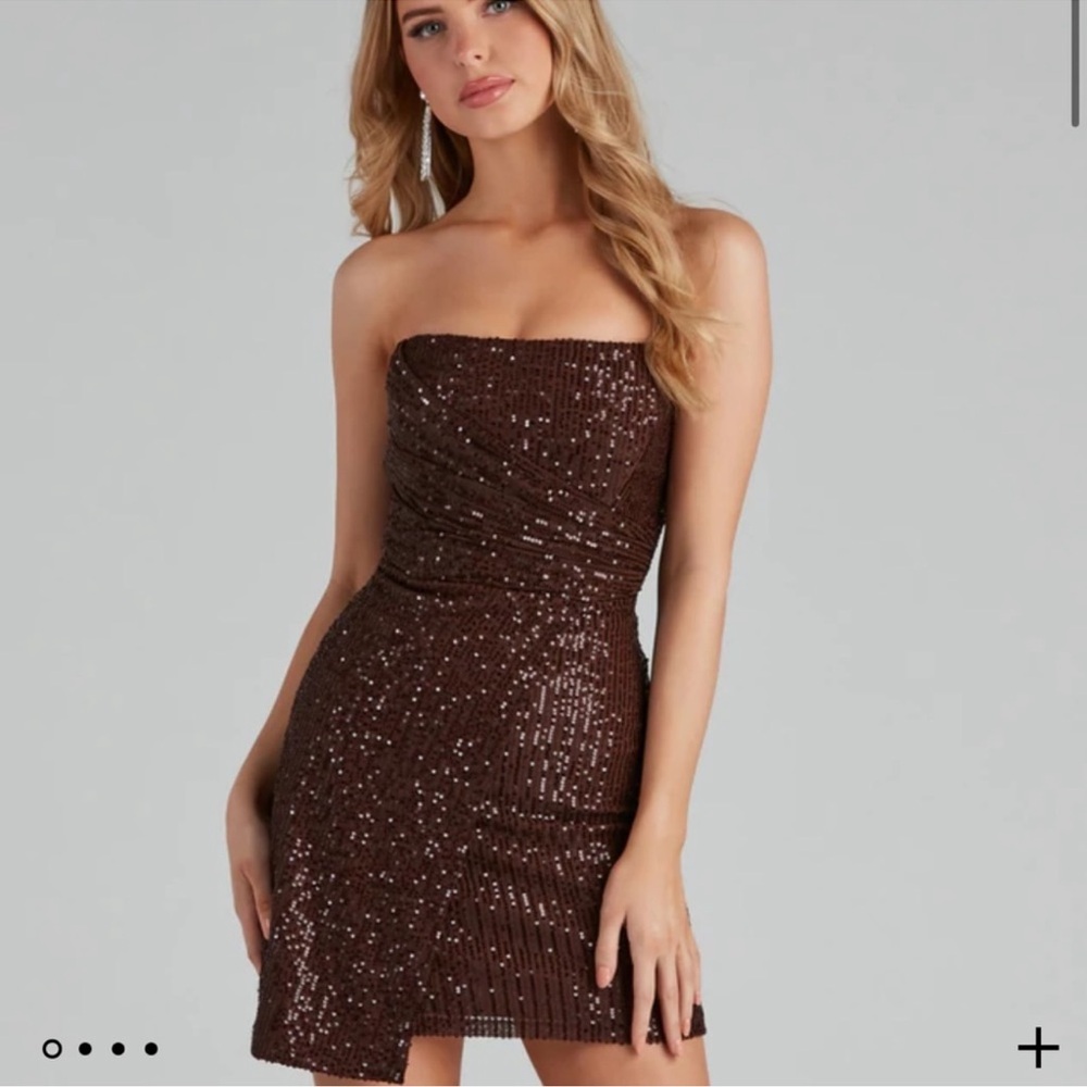 Windsor Sequin Wrap Brown Mini Dress Size XLARGE